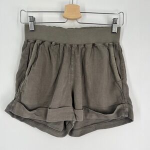 Faherty Women Size Small Arlie Day Shorts Sage Green Linen Tencel Blend Cuffed